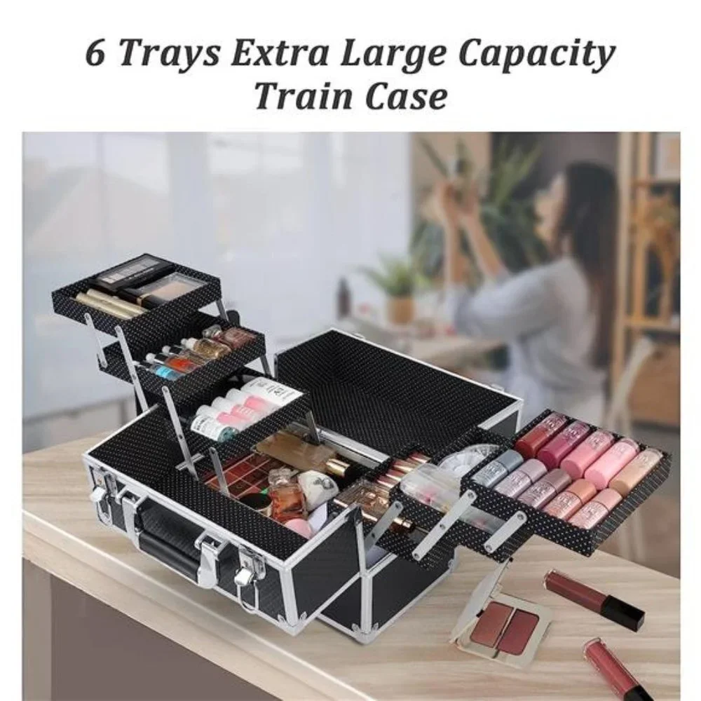 Black Professional Makeup Case with Tiered Trays